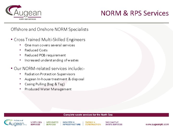 NORM & RPS Services Offshore and Onshore NORM Specialists • Cross Trained Multi-Skilled Engineers