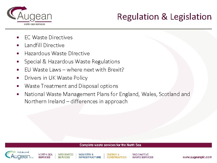 Regulation & Legislation • • EC Waste Directives Landfill Directive Hazardous Waste DIrective Special