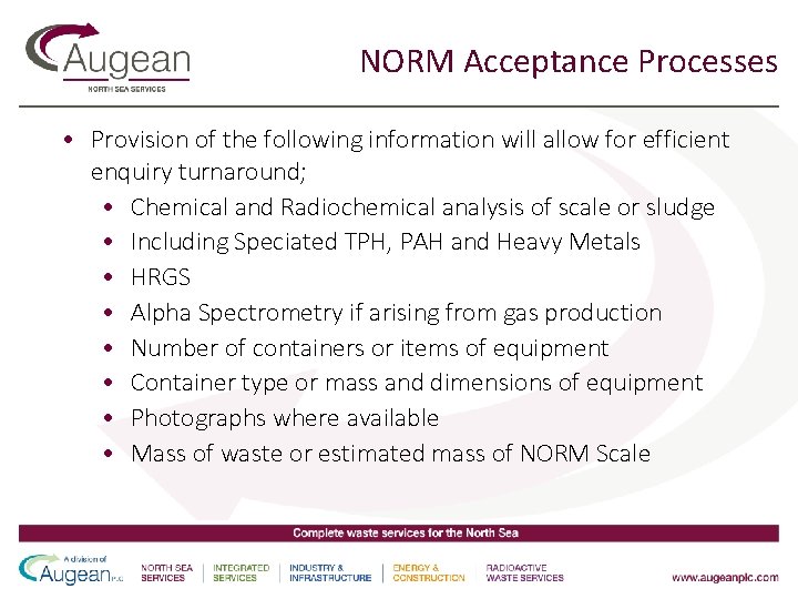 NORM Acceptance Processes • Provision of the following information will allow for efficient enquiry