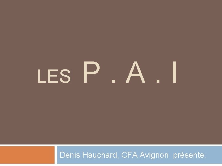 LES P. A. I Denis Hauchard, CFA Avignon présente: 