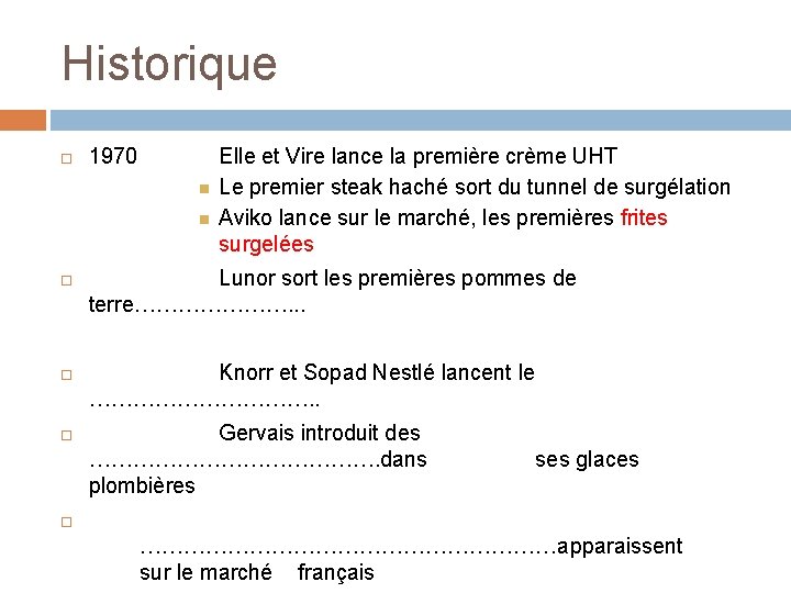 Historique 1970 Elle et Vire lance la première crème UHT Le premier steak haché