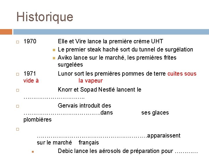 Historique 1970 1971 vide à Elle et Vire lance la première crème UHT Le