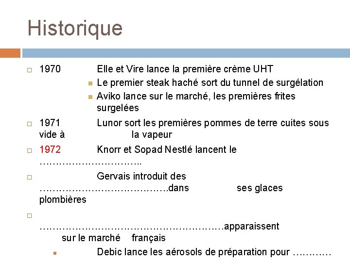 Historique 1970 1971 vide à Elle et Vire lance la première crème UHT Le