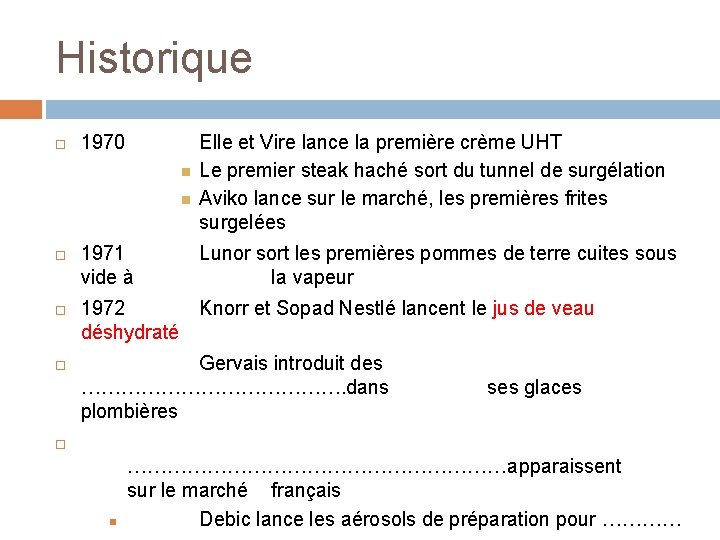 Historique 1970 1971 vide à Elle et Vire lance la première crème UHT Le