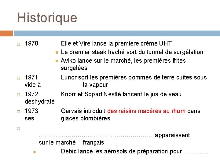 Historique 1970 1971 vide à Elle et Vire lance la première crème UHT Le