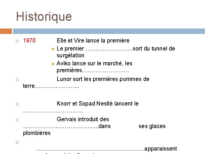 Historique 1970 Elle et Vire lance la première Le premier …………. sort du tunnel