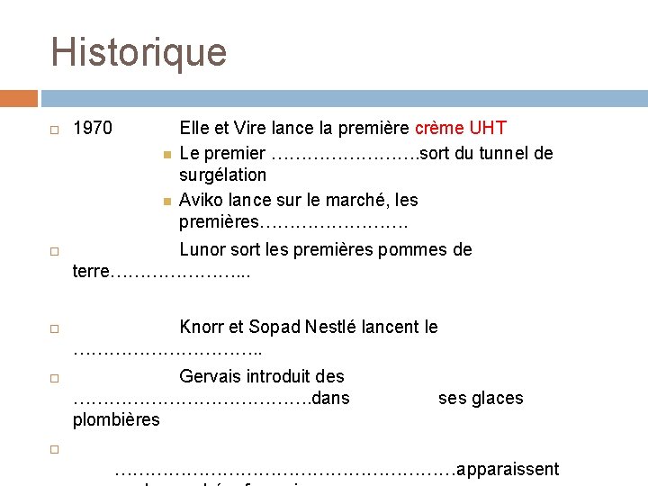 Historique 1970 Elle et Vire lance la première crème UHT Le premier …………. sort