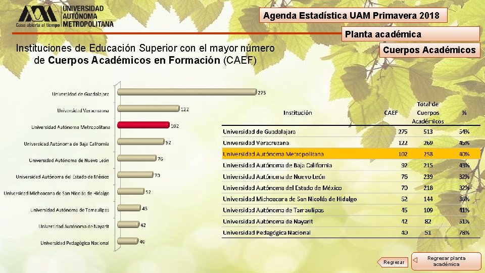 Agenda Estadística UAM Primavera 2018 Planta académica Instituciones de Educación Superior con el mayor