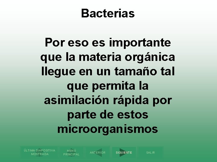 Bacterias Por eso es importante que la materia orgánica llegue en un tamaño tal