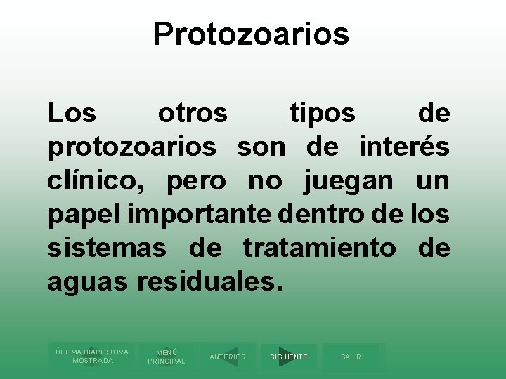 Protozoarios Los otros tipos de protozoarios son de interés clínico, pero no juegan un