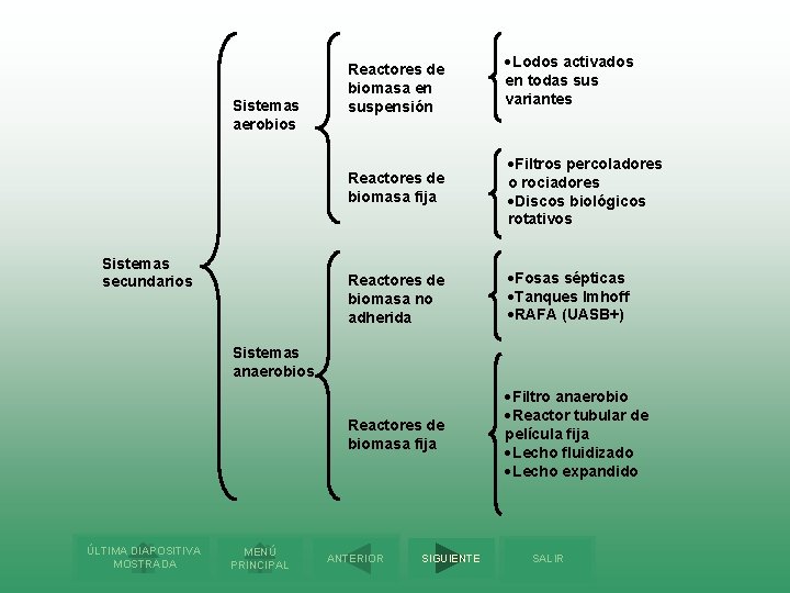 Sistemas aerobios Sistemas secundarios Reactores de biomasa en suspensión ·Lodos activados en todas sus