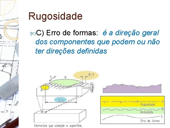 Rugosidade C) Erro de formas: é a direção geral dos componentes que podem ou