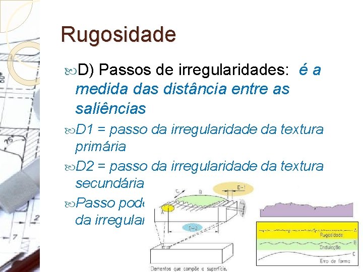 Rugosidade D) Passos de irregularidades: é a medida das distância entre as saliências D