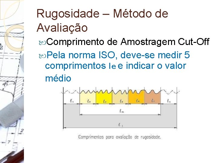 Rugosidade – Método de Avaliação Comprimento de Amostragem Cut-Off Pela norma ISO, deve-se medir