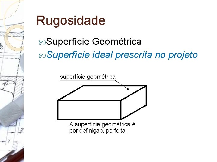 Rugosidade Superfície Geométrica Superfície ideal prescrita no projeto 