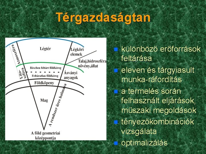 Térgazdaságtan n n különböző erőforrások feltárása eleven és tárgyiasult munka-ráfordítás a termelés során felhasznált