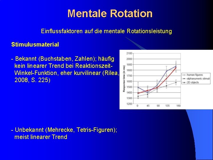 Mentale Rotation Einflussfaktoren auf die mentale Rotationsleistung Stimulusmaterial - Bekannt (Buchstaben, Zahlen); häufig kein