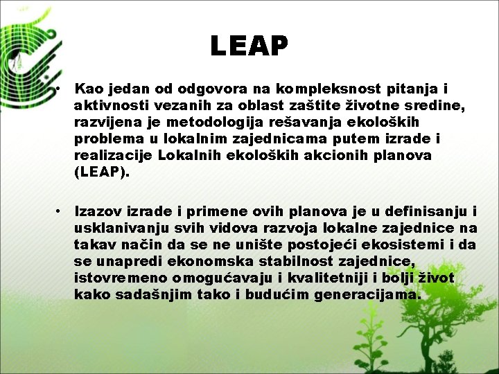 LEAP • Kao jedan od odgovora na kompleksnost pitanja i aktivnosti vezanih za oblast