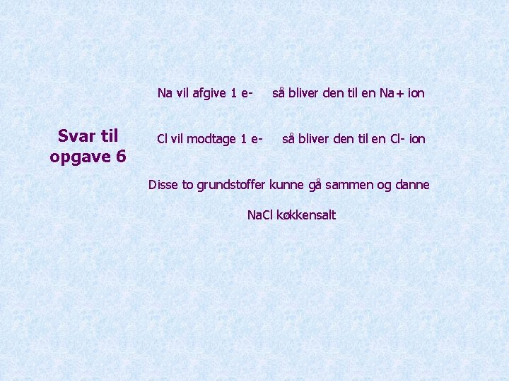 Na vil afgive 1 e- Svar til opgave 6 Cl vil modtage 1 e-