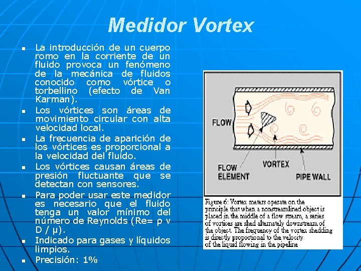 Medidor Vortex n n n n La introducción de un cuerpo romo en la