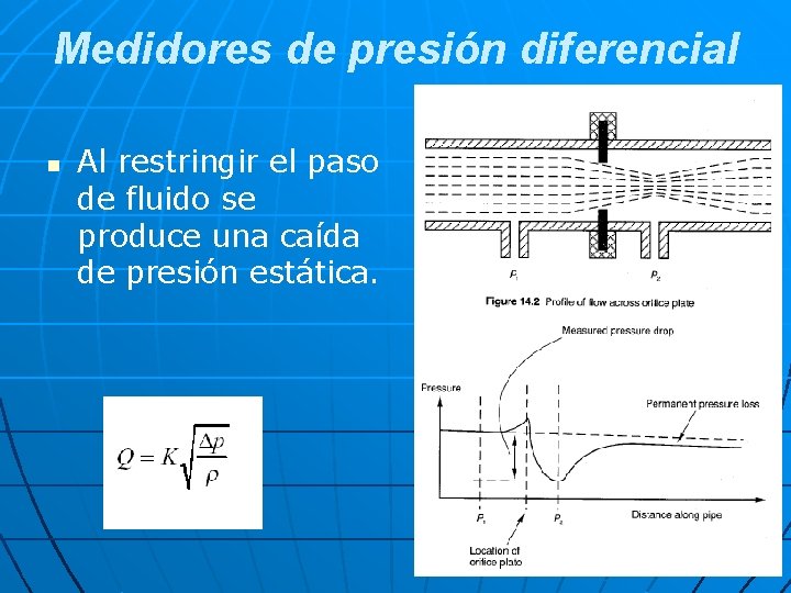 Medidores de presión diferencial n Al restringir el paso de fluido se produce una