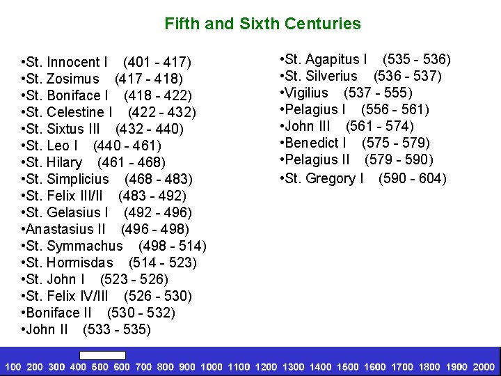  Fifth and Sixth Centuries • St. Innocent I (401 - 417) • St.