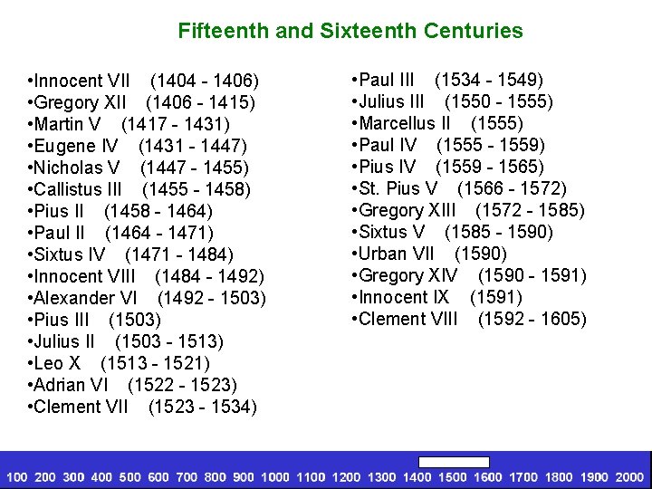  Fifteenth and Sixteenth Centuries • Innocent VII (1404 - 1406) • Gregory XII