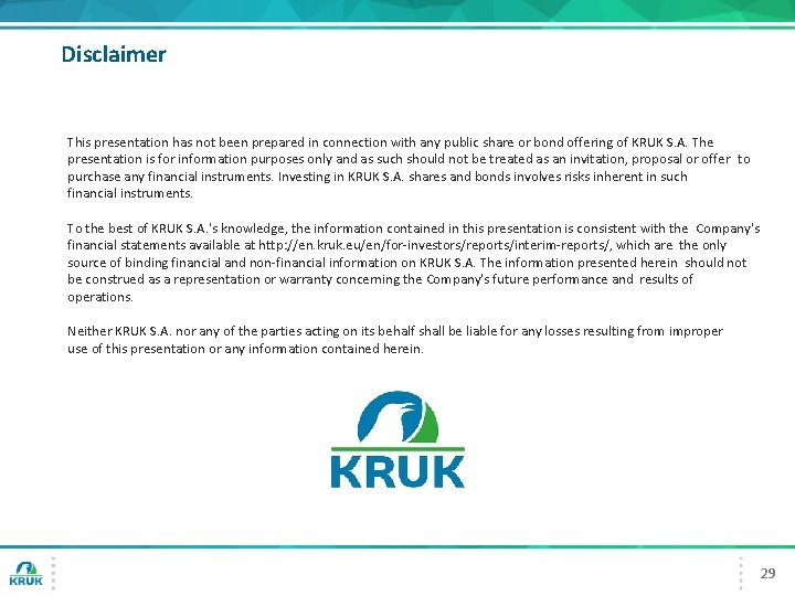 Disclaimer This presentation has not been prepared in connection with any public share or