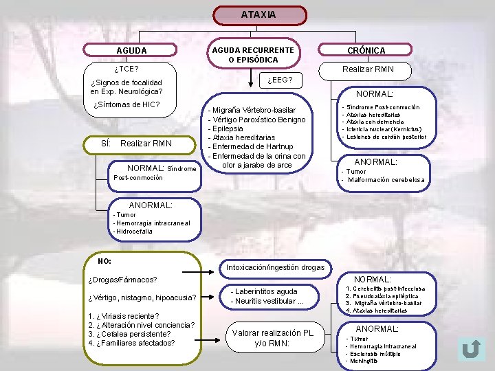 ATAXIA AGUDA RECURRENTE O EPISÓDICA ¿TCE? ¿Signos de focalidad en Exp. Neurológica? ¿Síntomas de