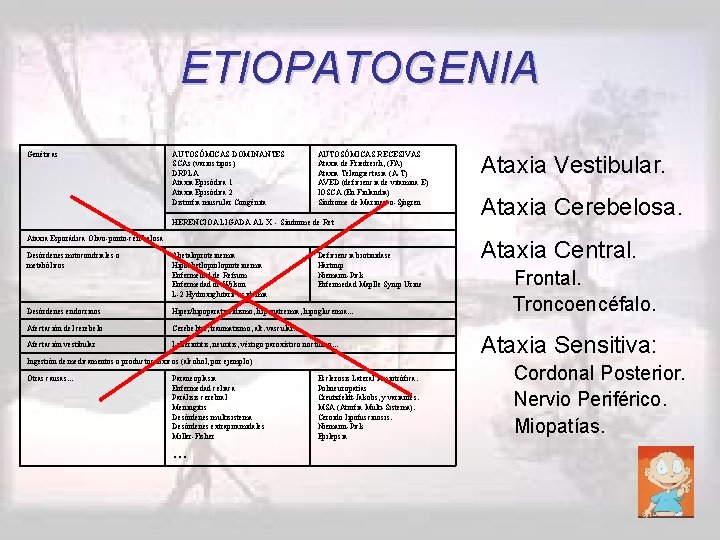 ETIOPATOGENIA Genéticas AUTOSÓMICAS DOMINANTES SCAs (varios tipos) DRPLA Ataxia Episódica 1 Ataxia Episódica 2