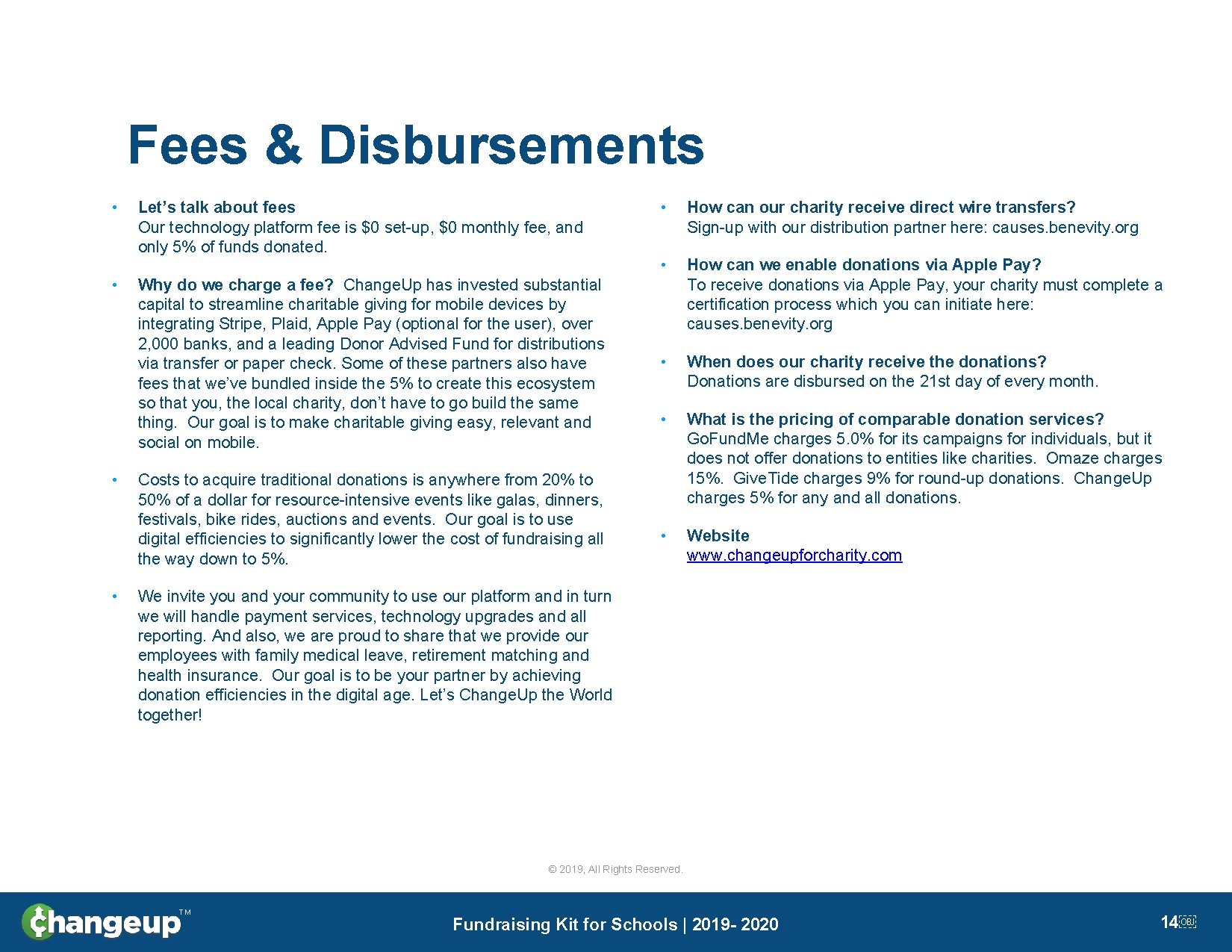 Fees & Disbursements • • Let’s talk about fees Our technology platform fee is