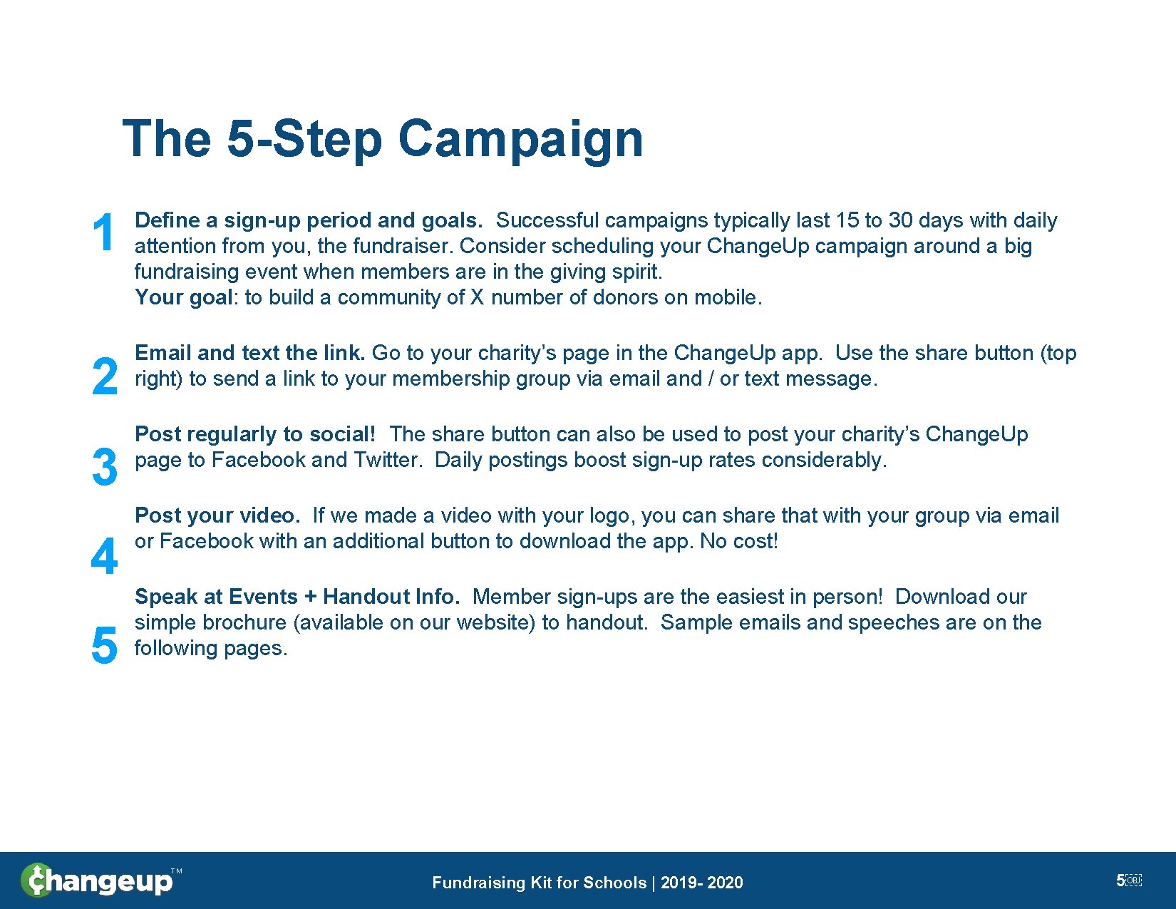 The 5 -Step Campaign 1 Define a sign-up period and goals. Successful campaigns typically