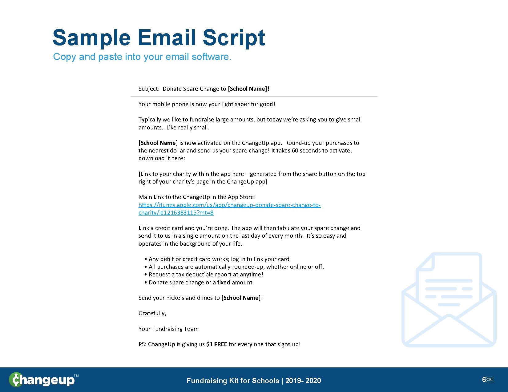Sample Email Script Copy and paste into your email software. Subject: Donate Spare Change