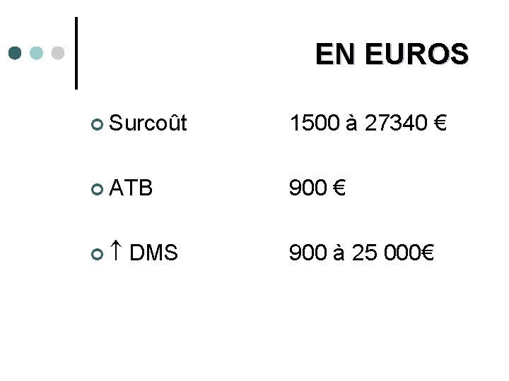 EN EUROS ¢ Surcoût 1500 à 27340 € ¢ ATB 900 € ¢ DMS