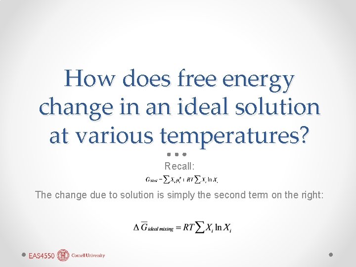 How does free energy change in an ideal solution at various temperatures? Recall: The