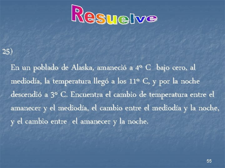 25) En un poblado de Alaska, amaneció a 4º C bajo cero, al mediodía,