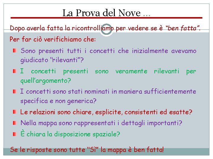 La Prova del Nove … Dopo averla fatta la ricontrolliamo per vedere se è