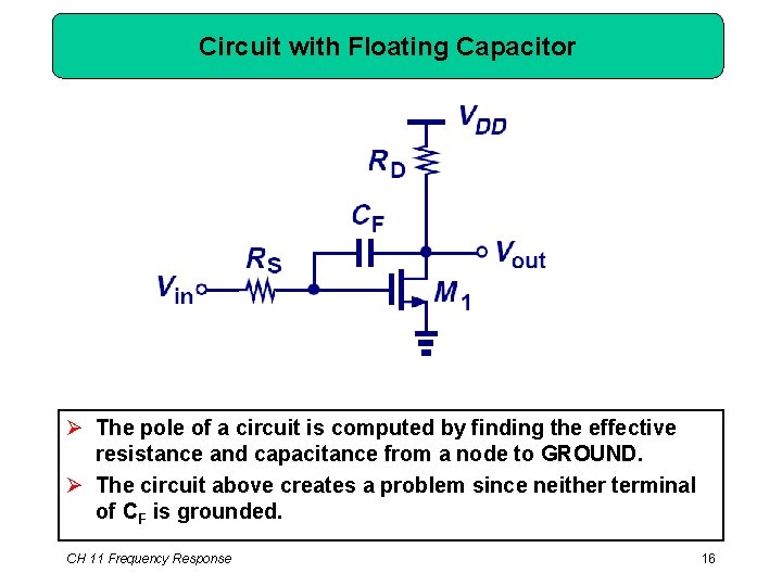 Circuit with Floating Capacitor Ø The pole of a circuit is computed by finding