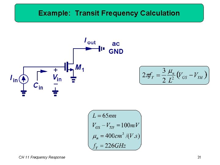 Example: Transit Frequency Calculation CH 11 Frequency Response 31 