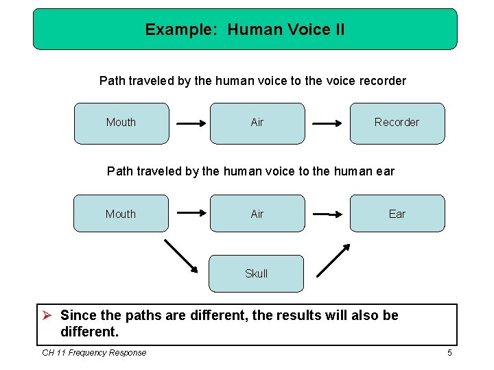 Example: Human Voice II Path traveled by the human voice to the voice recorder