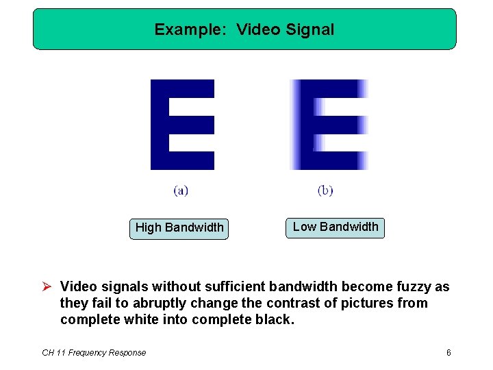 Example: Video Signal High Bandwidth Low Bandwidth Ø Video signals without sufficient bandwidth become