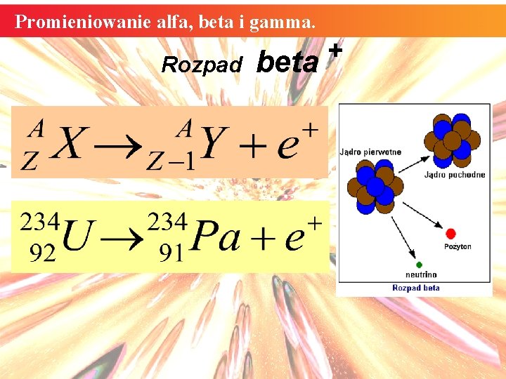 Promieniowanie alfa, beta i gamma. + Rozpad beta 