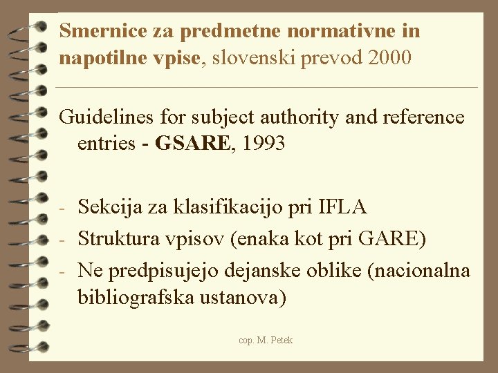 Smernice za predmetne normativne in napotilne vpise, slovenski prevod 2000 Guidelines for subject authority