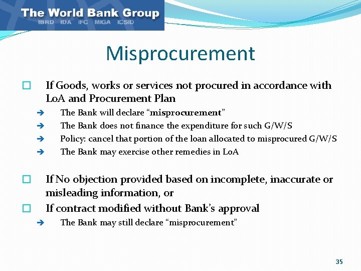 Misprocurement If Goods, works or services not procured in accordance with Lo. A and