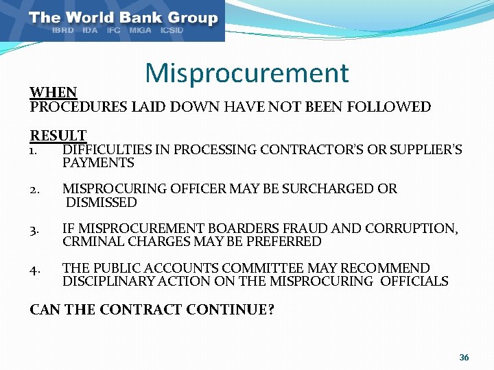 Misprocurement WHEN PROCEDURES LAID DOWN HAVE NOT BEEN FOLLOWED RESULT 1. DIFFICULTIES IN PROCESSING