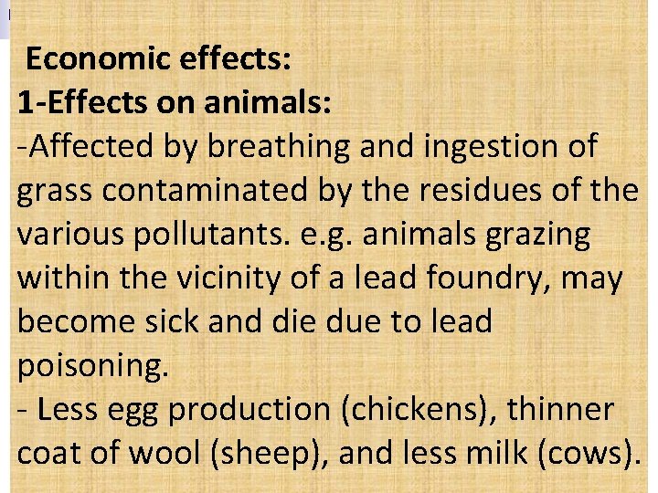  Economic effects: 1 -Effects on animals: -Affected by breathing and ingestion of grass