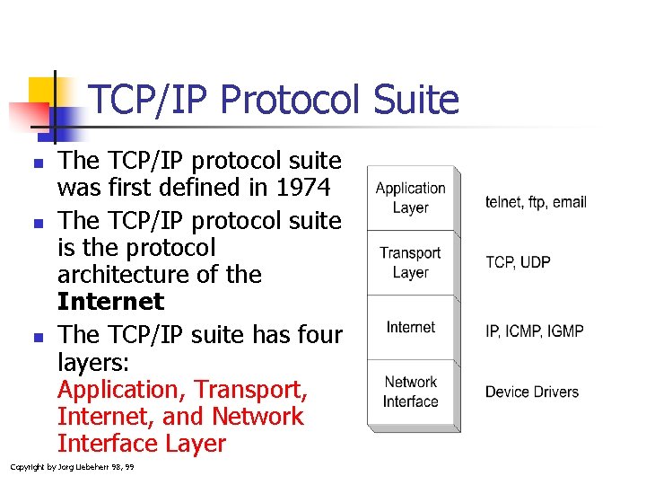 TCP/IP Protocol Suite n n n The TCP/IP protocol suite was first defined in