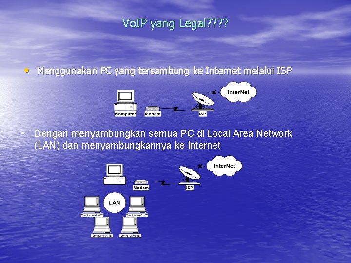 Vo. IP yang Legal? ? • Menggunakan PC yang tersambung ke Internet melalui ISP