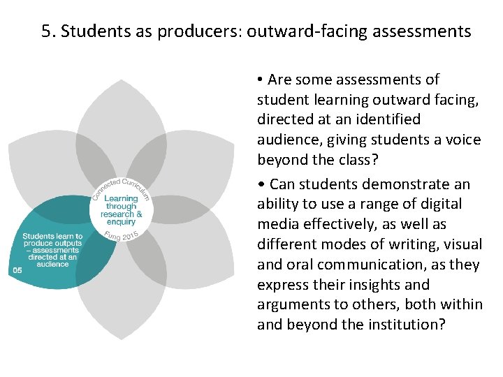 5. Students as producers: outward-facing assessments • Are some assessments of student learning outward