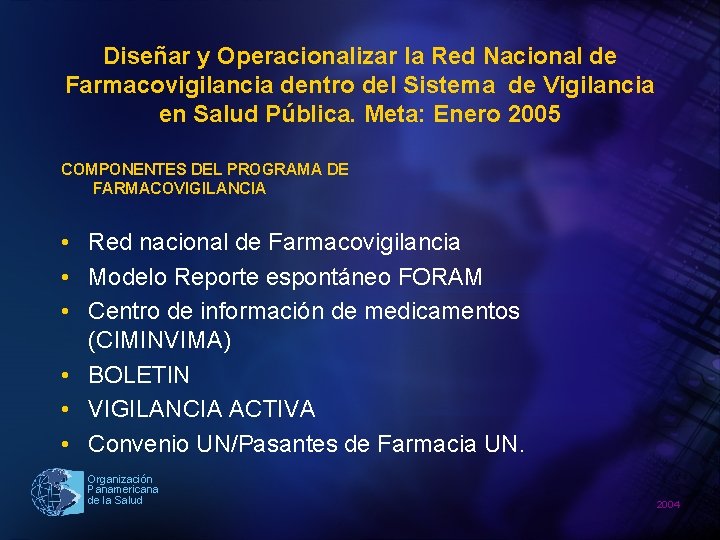 Diseñar y Operacionalizar la Red Nacional de Farmacovigilancia dentro del Sistema de Vigilancia en